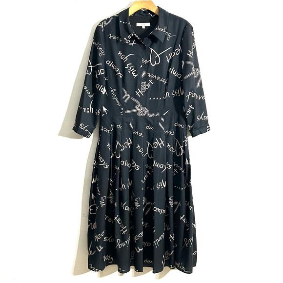 Atelier New York Black Midi A Line My Darling Print Dress Date Night EUC size 10 - Picture 3 of 16